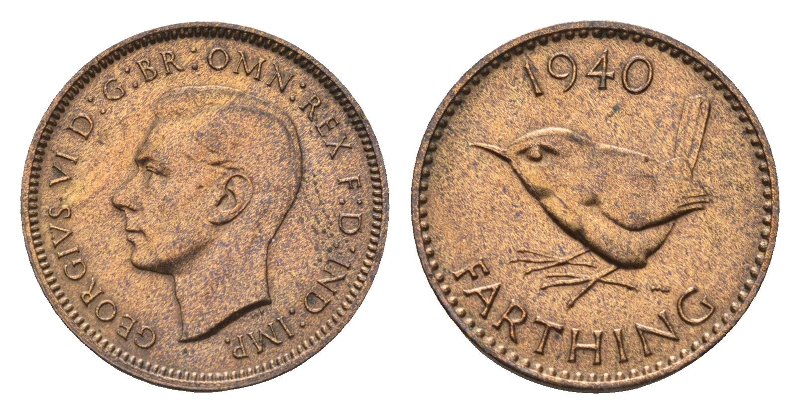 Великобритания 1 фартинг 1940 Георг VI (1936-1952) KM 843, Spink 4116 бронза 4516-366