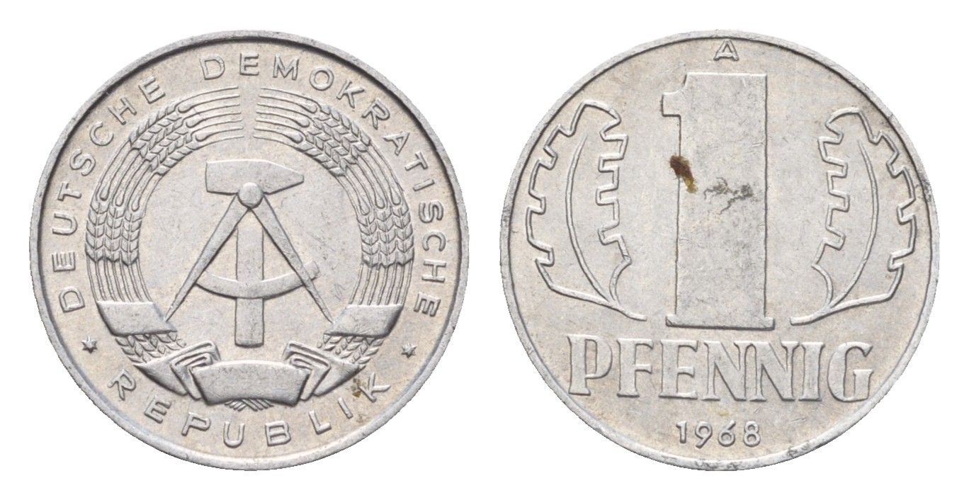ГДР 1 пфенниг 1968 A KM 8.1 алюминий 192-147