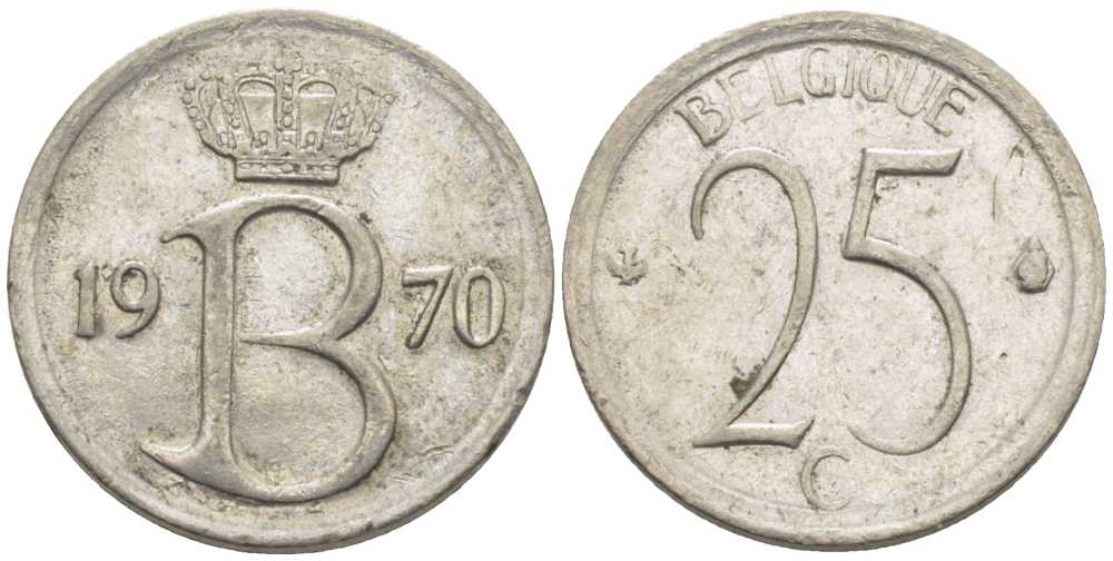 БЕЛЬГИЯ 25 САНТИМОВ 1970 BELGIQUE, БОДУЭН I (1951-1993) KM 153.1 медно-никель 116-953