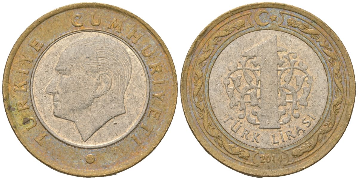 Турция 1 лира 2014 KM 1244 биметалл 4610-1157
