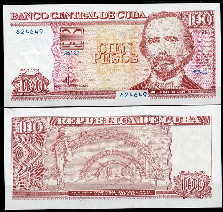 Куба 100 песо 2023 Карлос Мануэль де Сеспедес, антиимпериалистическая трибуна "Хосе Марти", Гаванна Pick 129 n  бумага  UNC (пресс) 449-101-1