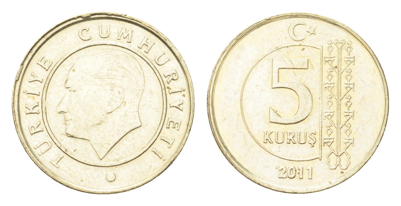 Турция 5 курушей 2011 Кемаль Ататюрк KM 1240 медь цинк никель UNC 4705-948