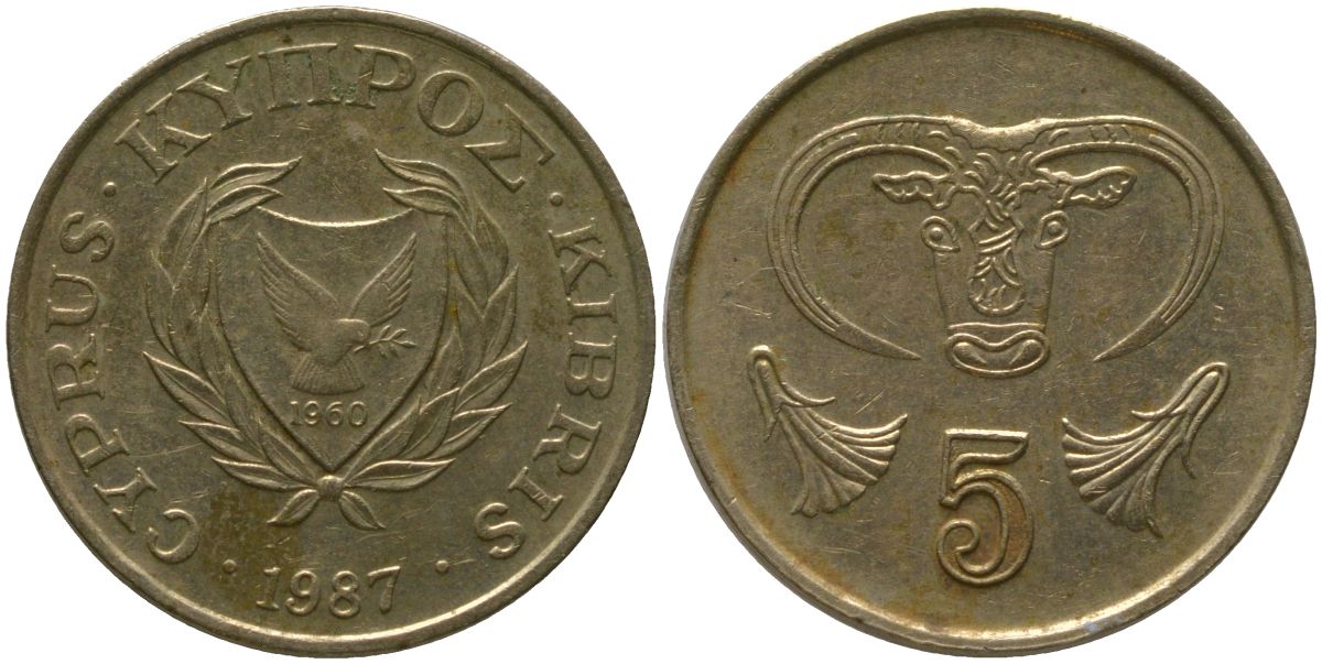 Кипр 5 центов 1987 KM 55.2 никель латунь 4158-539