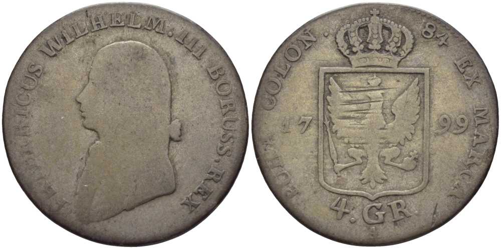 ПРУССИЯ 4 ГРОША 1799 A, ФРИДРИХ ВИЛЬГЕЛЬМ III (1797-1840) KM 362.2 серебро 4390-124
