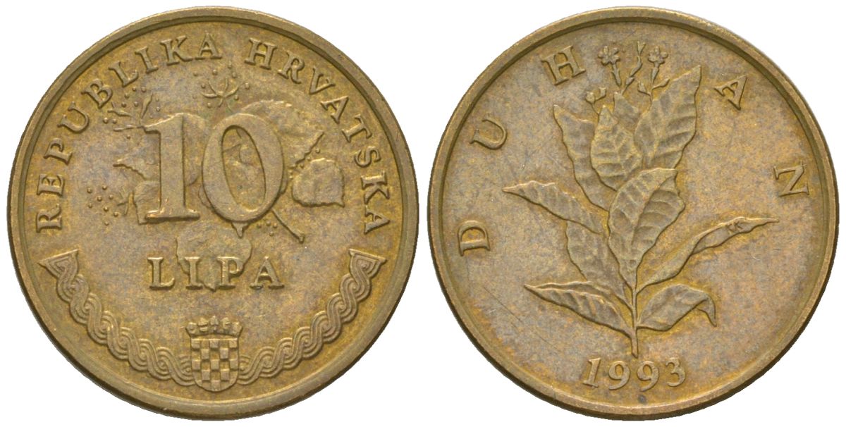 Хорватия 10 лип 1993 нечетный год KM 6 сталь плакированная латунью    4124-1021