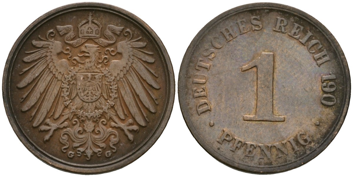 Германия 1 пфенниг 1900 G, Вильгельм II (1888-1918) KM 10, J. 10 медь 4608-224