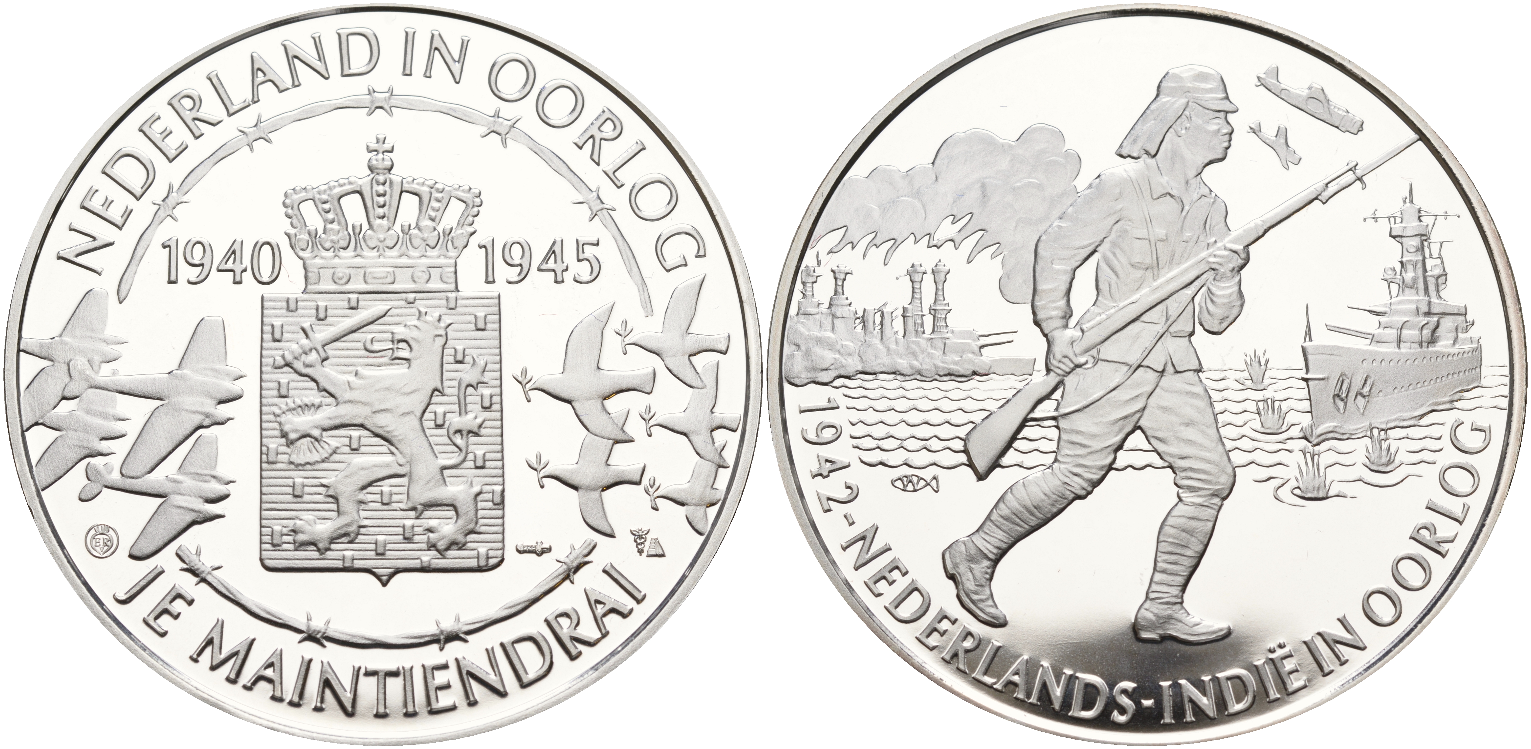 НИДЕРЛАНДЫ МЕДАЛЬ ГОЛАНДИЯ В ВОЙНЕ 1940-1945 НИДЕРЛАНДСКАЯ ИНДИЯ В ВОЙНЕ 1942 ГОД серебро PROOF 06-244-14