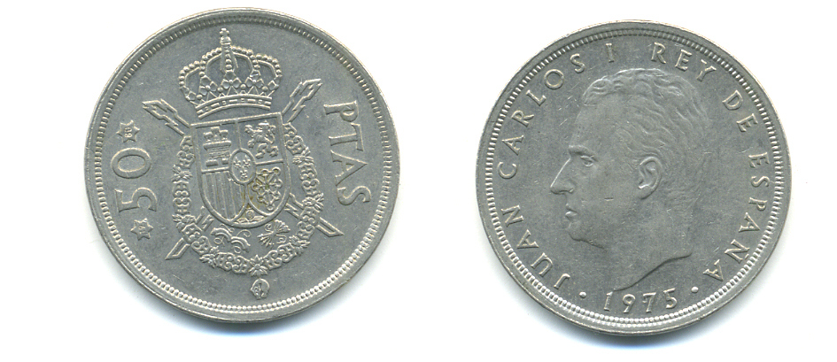 Испания 5 песет 1975 (80) Хуан Карлос I (1975-2014) KM 807 медно-никель 89-811