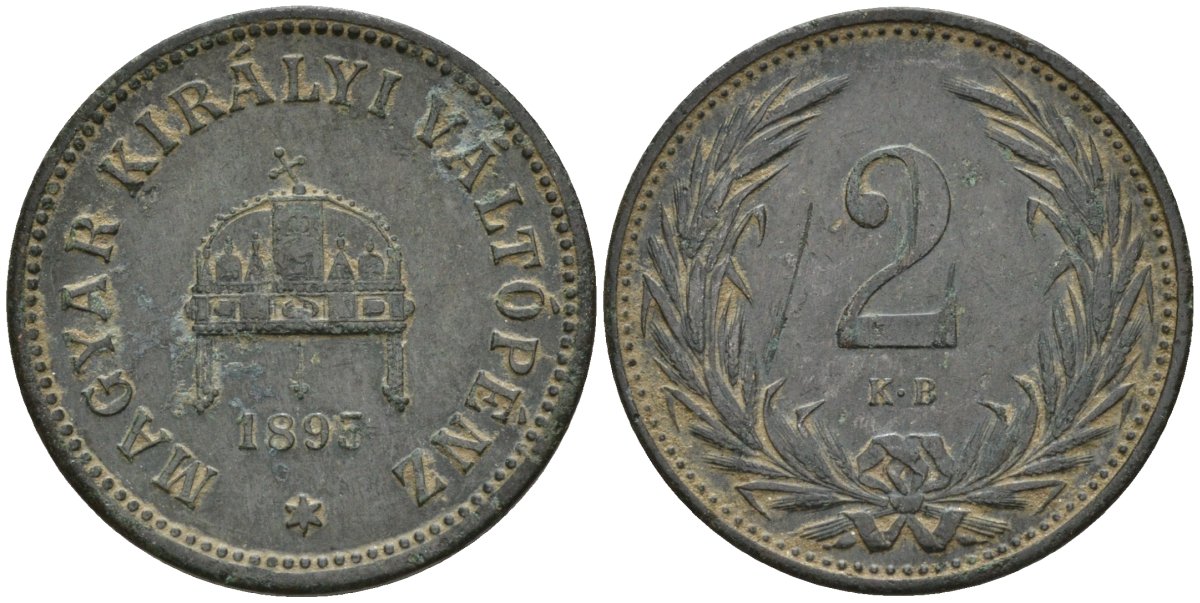 Венгрия 2 филлера 1895 KB, Франц Иосиф I (1848-1916) KM 481 бронза 4151-921