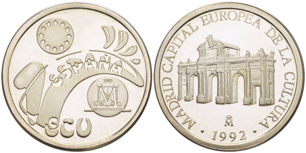 Испания 1 экю 1992 Мадрид - столица европейской культуры X M8 серебро  PROOF   1085-5-15