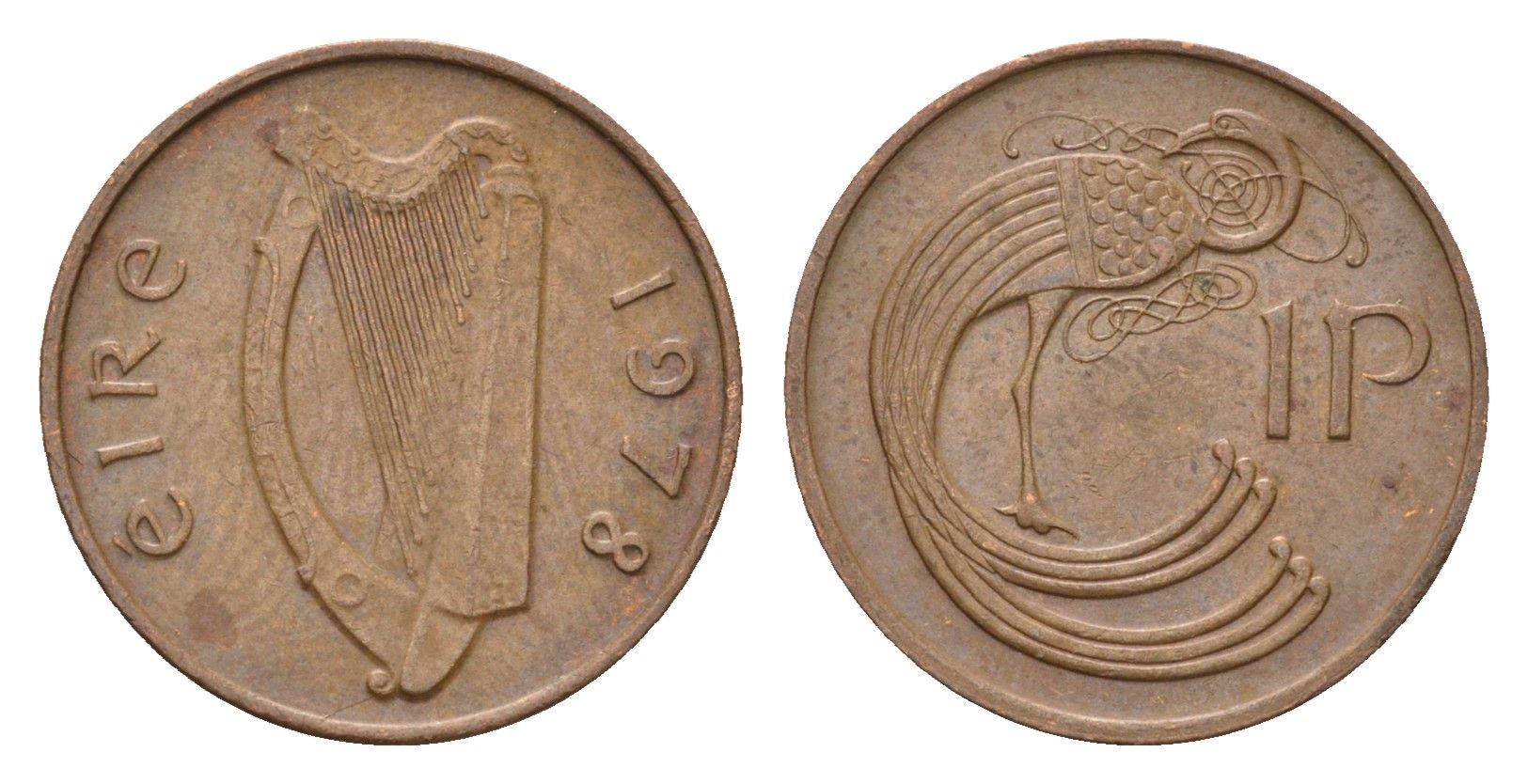 Ирландия 1 пенни 1978 мифологическая птица лира KM 20 бронза 4690-411
