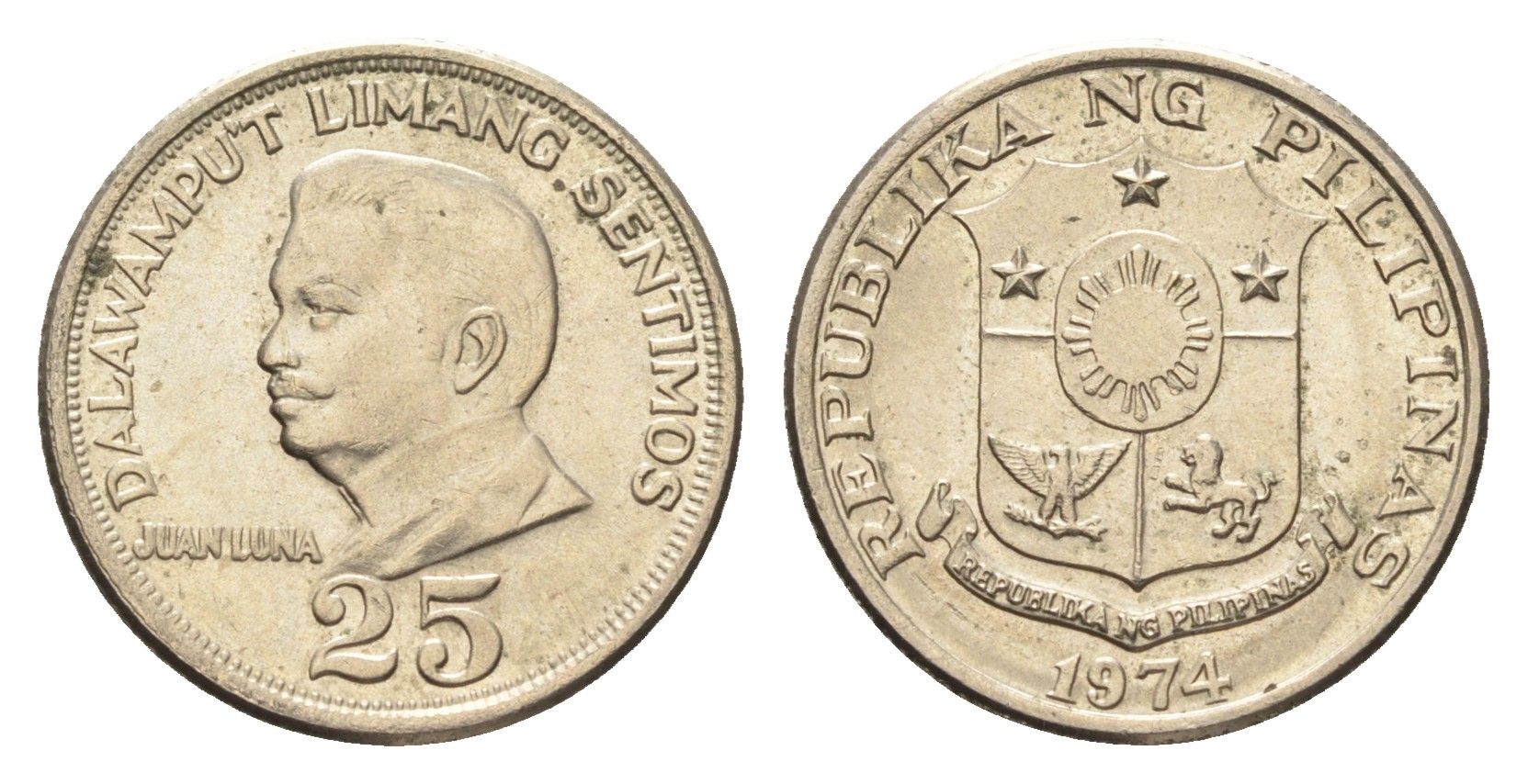 Филиппины 25 сентимо 1974 Хуан Луна KM 199 медь цинк никель UNC 4668-717