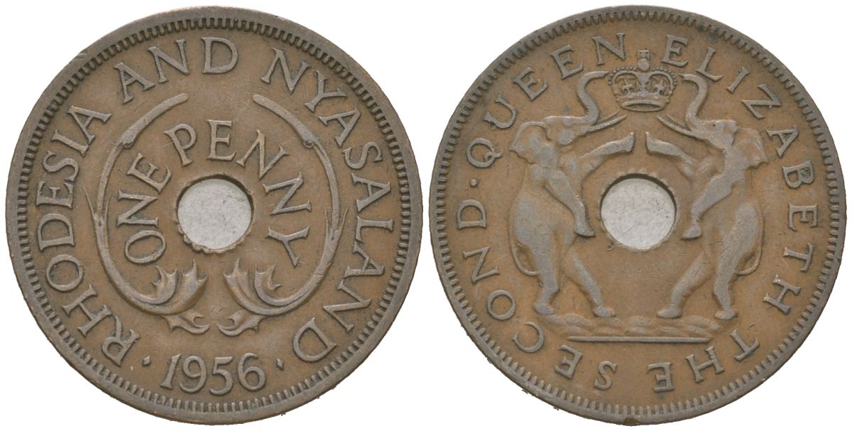 Родезия и Ньясаленд 1 пенни 1956 Елизавета II (1952-2022) KM 2 бронза 4616-117