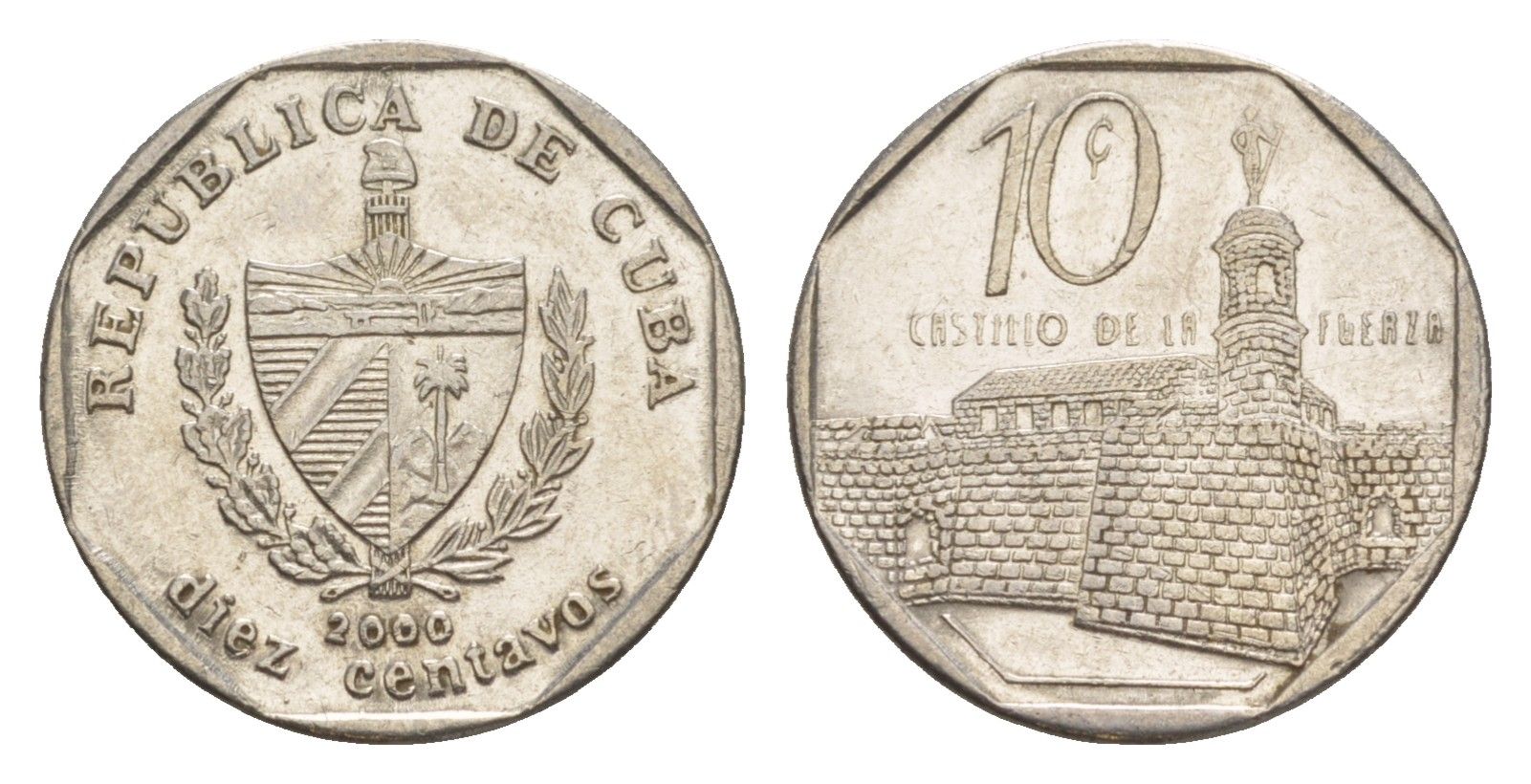 Куба 10 сентаво 2000 форт в Гаване Ла-Фуэрса KM 576.2, JMA MC20, Schoen 714 сталь плакированная никелем 4644-738