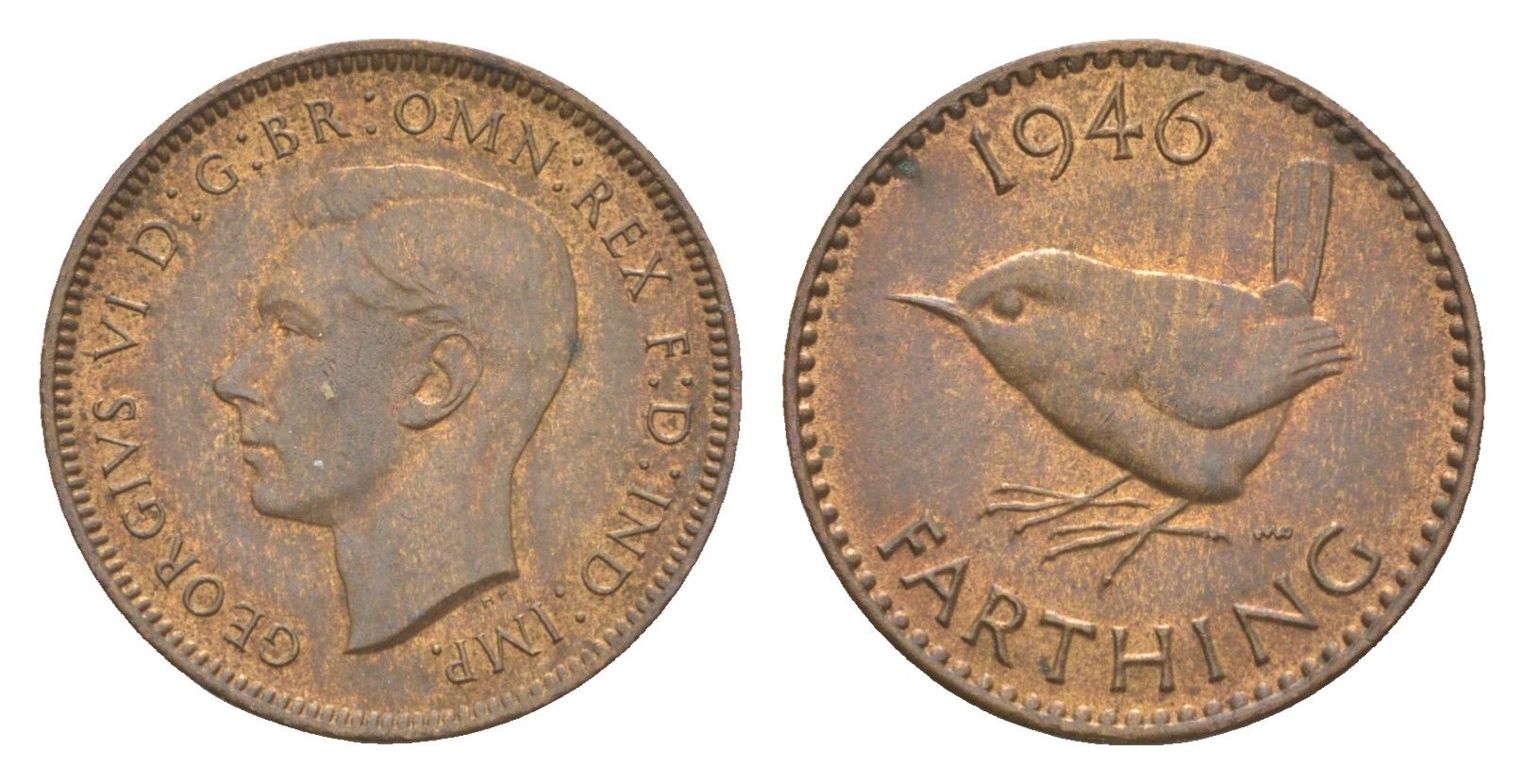 Великобритания 1 фартинг 1946 Георг VI (1936-1952) KM 843, Spink 4116 бронза aUNC 3457-1234