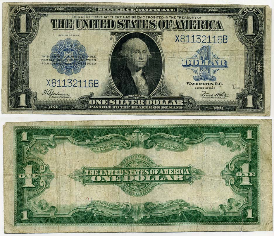 США 1 доллар 1923 Джордж Вашингтон, серебряный сертификат, Speelman & White Pick 342 (1) бумага 451-175-1