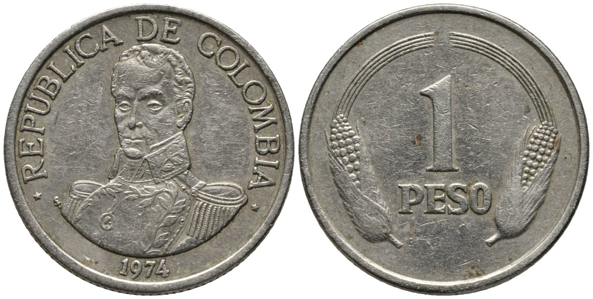 Колумбия 1 песо 1974 Симон Боливар KM 258 медно-никель 4577-551