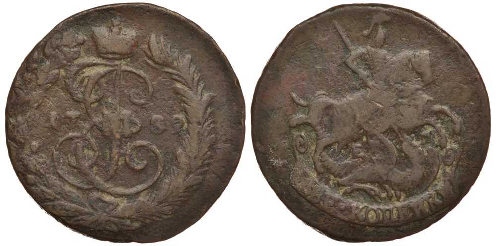 Россия 2 копейки 1759 красный монетный двор, Елизавета Петровна (1741-1762) Биткин 393 медь 1083-3-23