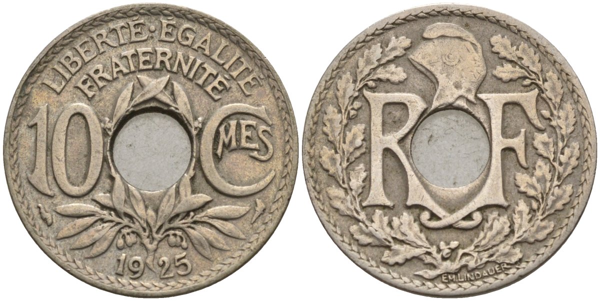 Франция 10 сантимов 1925 KM 866a, Le Franc 138.3 медно-никель 4143-941