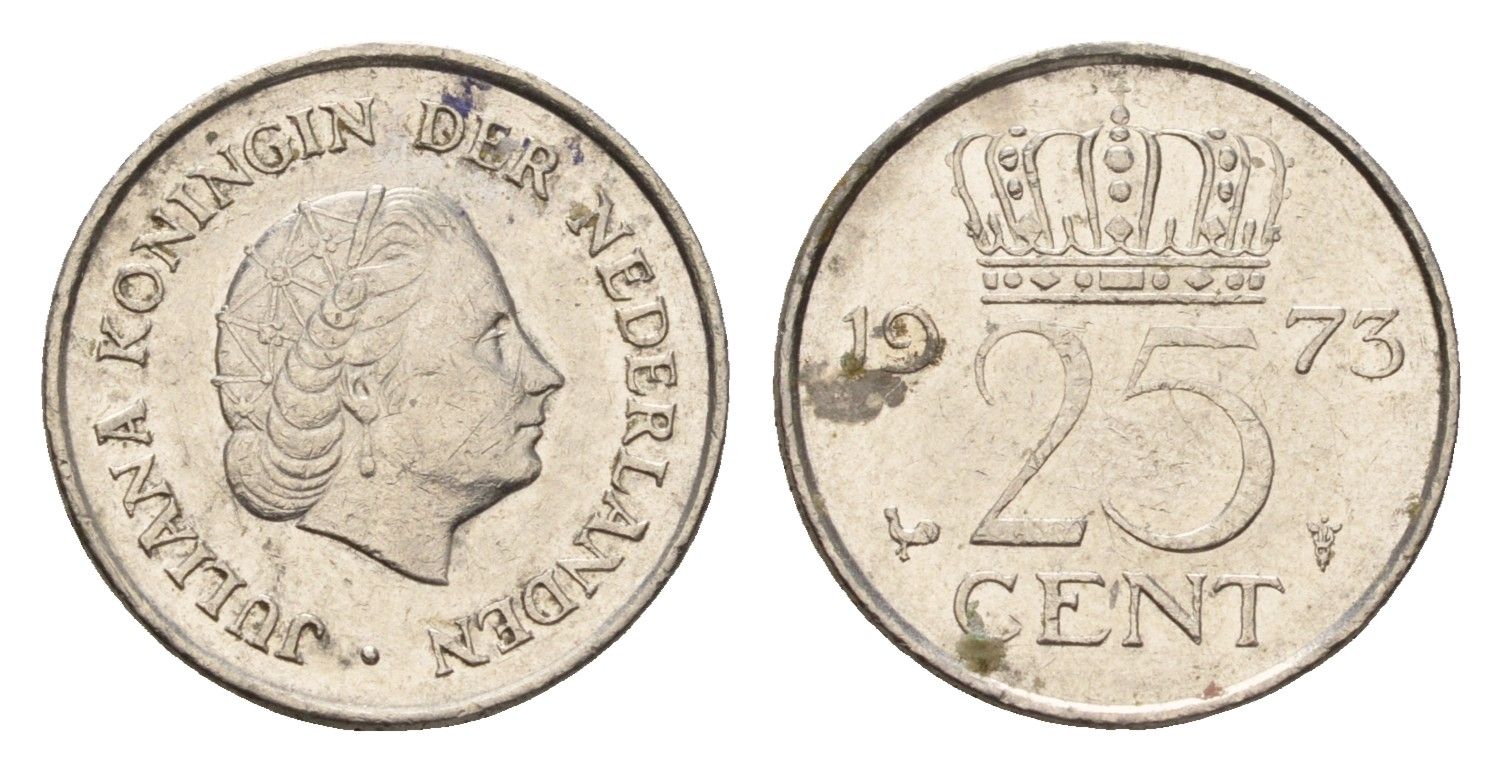 Нидерланды 25 центов 1973 Юлиана (1948-1980) KM 183 никель 4178-131
