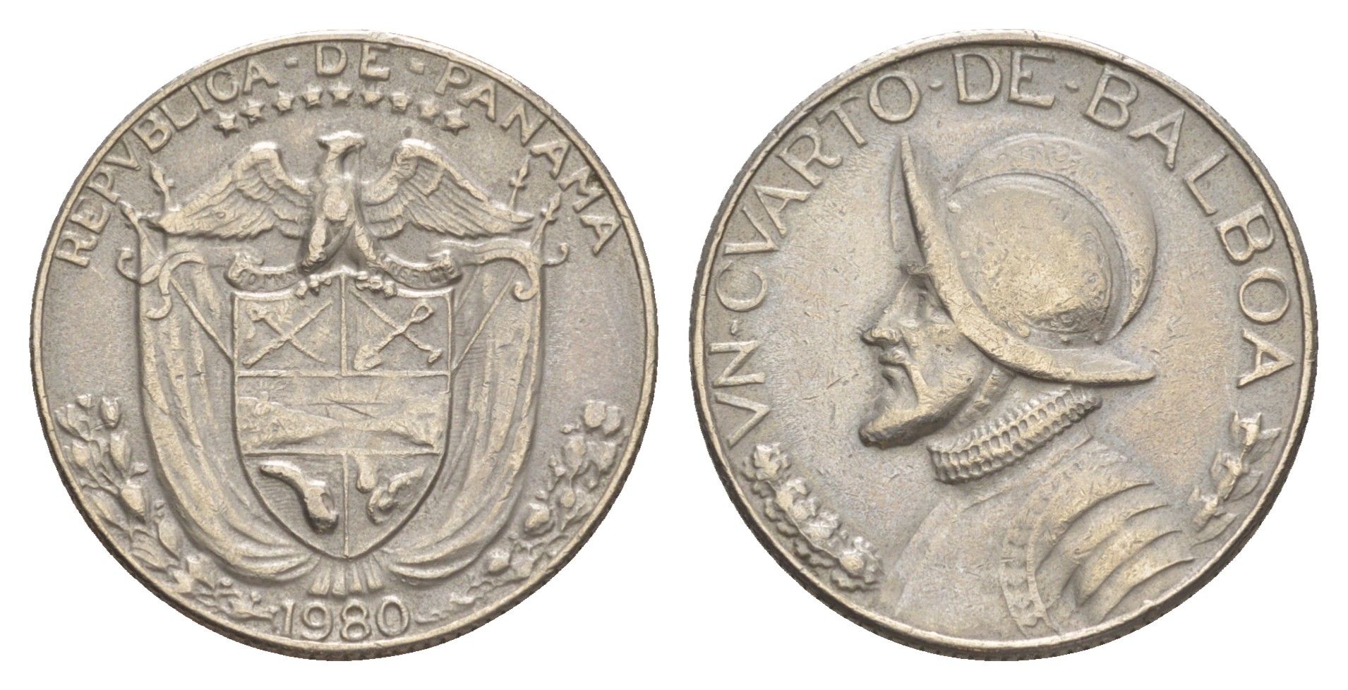 Панама 1/4 бальбоа (25 сентесимо) 1980 KM 11.2a медь плакированная медно-никелем 4642-647