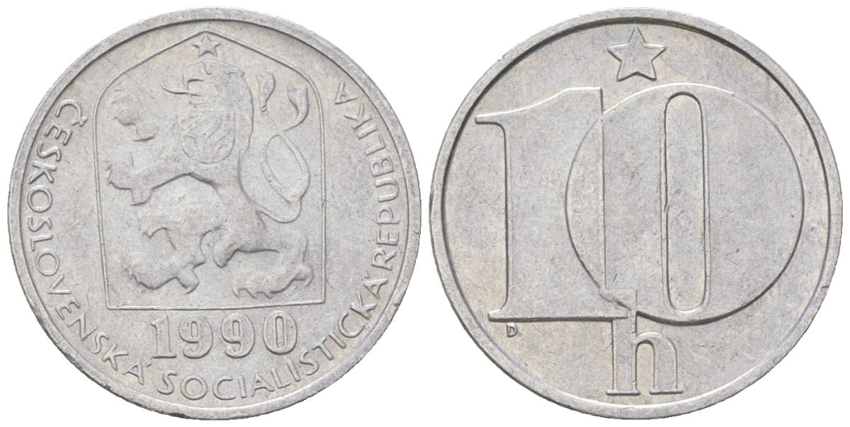 Чехословакия 10 геллеров 1990 KM 80 алюминий aUNC 4115-821