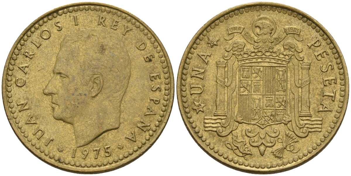 Испания 1 песета 1975 (79) Хуан Карлос I (1975-2014) KM 806 алюминиевая бронза 4604-223