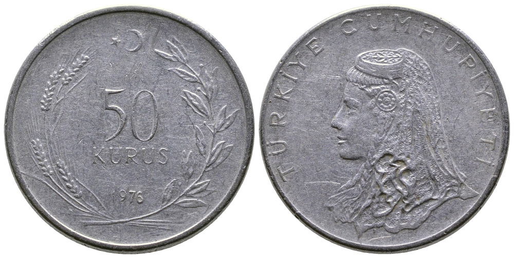 Турция 50 курушей 1976 Анатолийская невеста KM 899 нержавеющая сталь 84-1316
