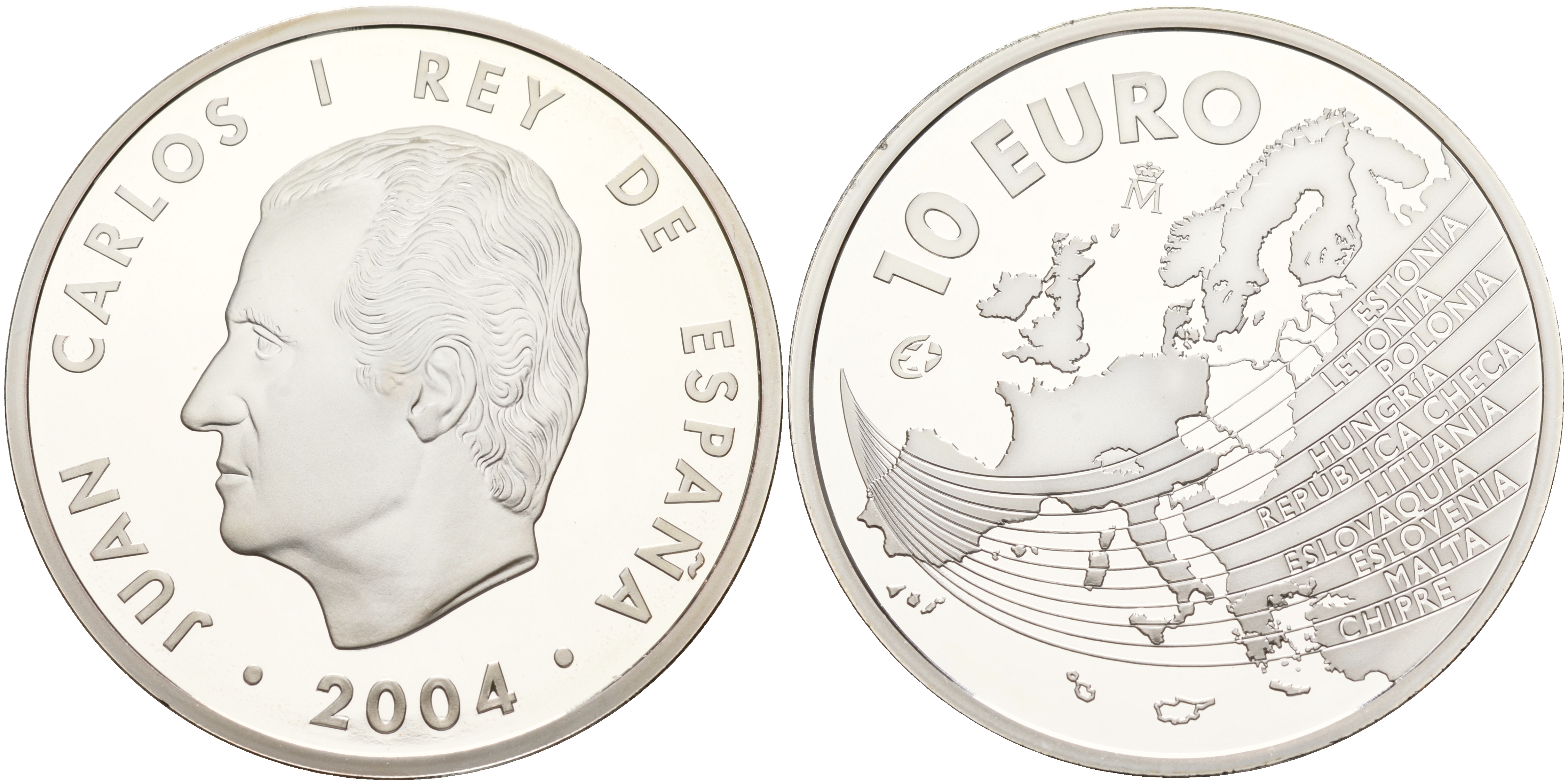 Испания 10 евро 2004 M, расширение Евросоюза, карта Европы KM 1099 серебро PROOF 06-266-32