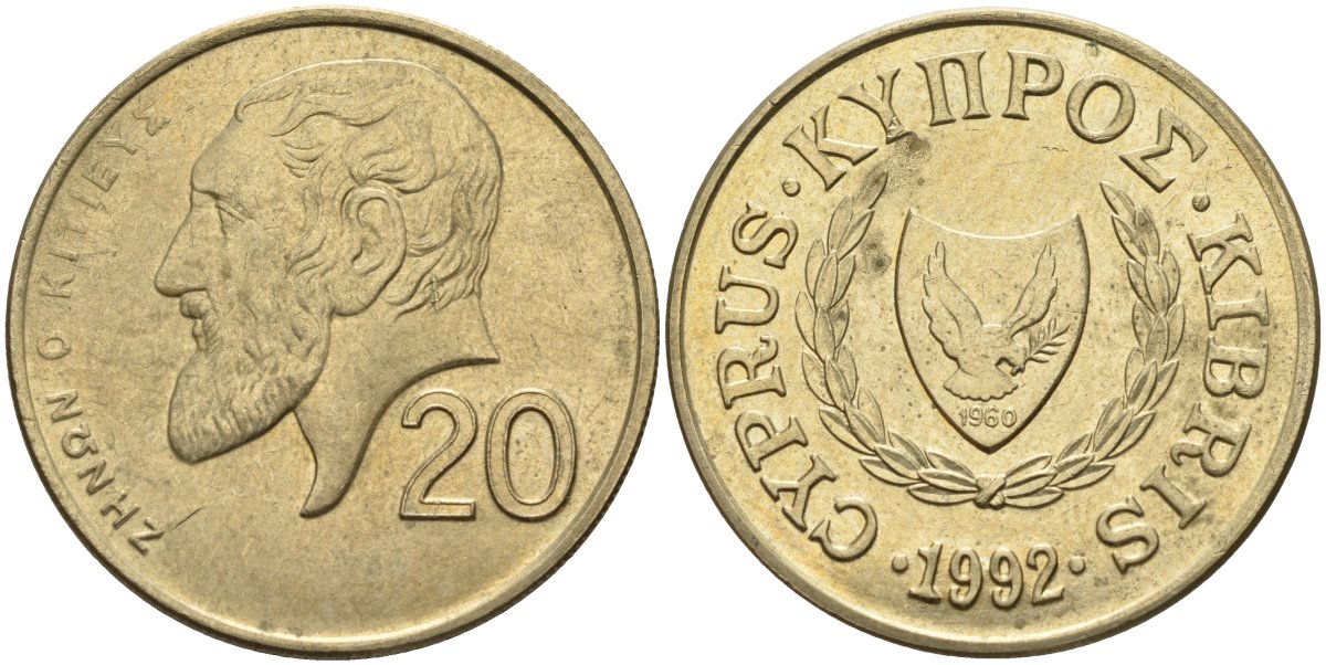 Кипр 20 центов 1992 KM 62.2 никель латунь 4140-824