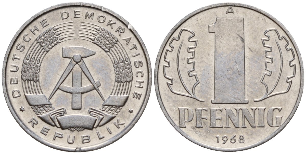 ГДР 1 пфенниг 1968 A KM 8.1 алюминий 105-759