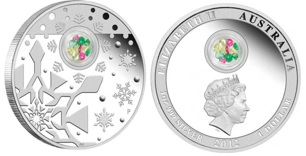 Австралия 1 доллар 2012 Рождество, вставка из камней KM 1866 серебро PROOF 1074-1-22