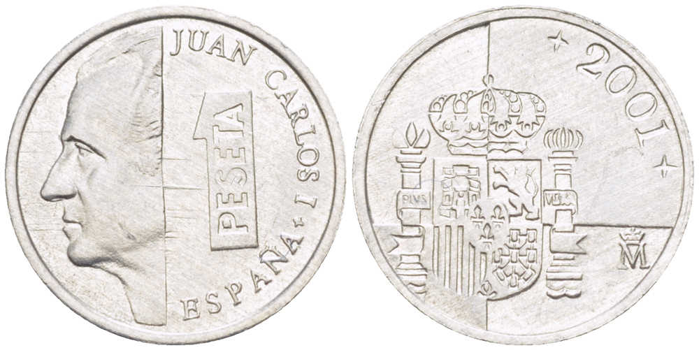 ИСПАНИЯ 1 ПЕСЕТА 2001 ХУАН КАРЛОС I ( 1975-) KM 832 алюминий 4181-1062