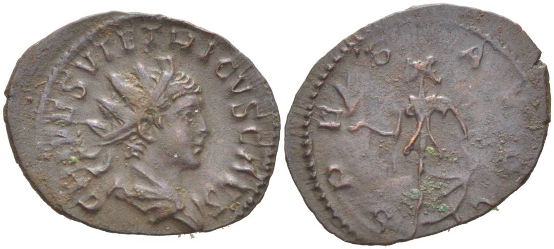 Римская Империя, императоры в Галлии антониниан 273 - 274 Тетрик II, C PIV ESV TETRICVS CAES, бюст цезаря / SPES AVGG, Спея, персонификация Надежды, Августа Треверов RIC 270 биллон 1073-20-83