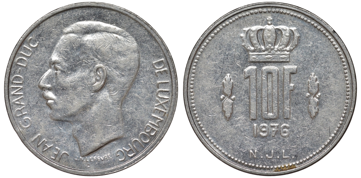 Люксембург 10 франков 1976 Герцог Жан (1964-2000) KM 57 никель 4144-141