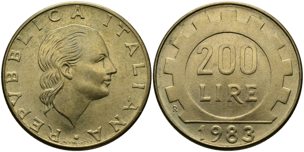 Италия 200 лир 1983 R, шестерня KM 105 алюминиевая бронза 98-153