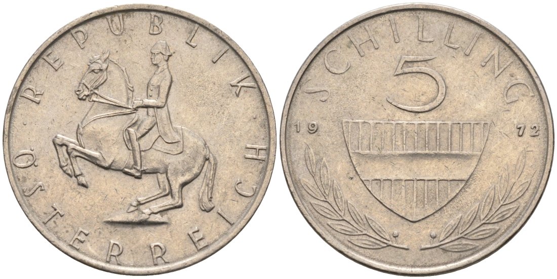 АВСТРИЯ 5 ШИЛЛИНГОВ 1972 КМ 2889а медно-никель 4573-317