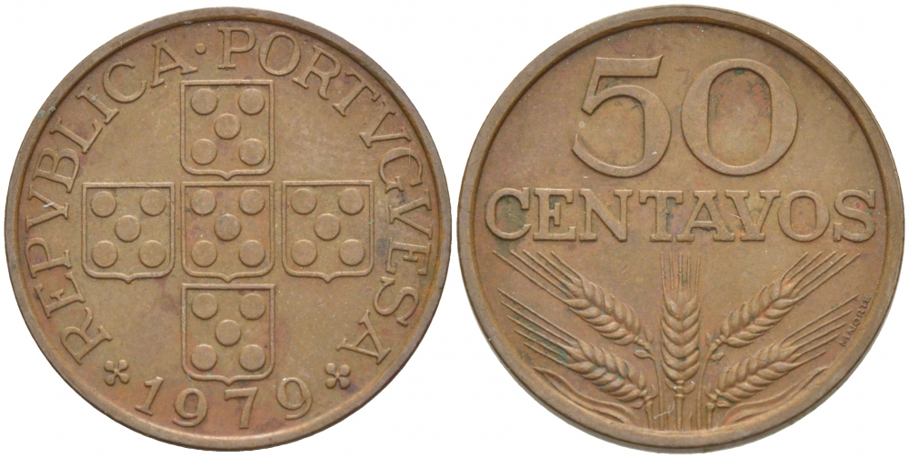 ПОРТУГАЛИЯ 50 СЕНТАВО 1979 KM 596 бронза 3718-447