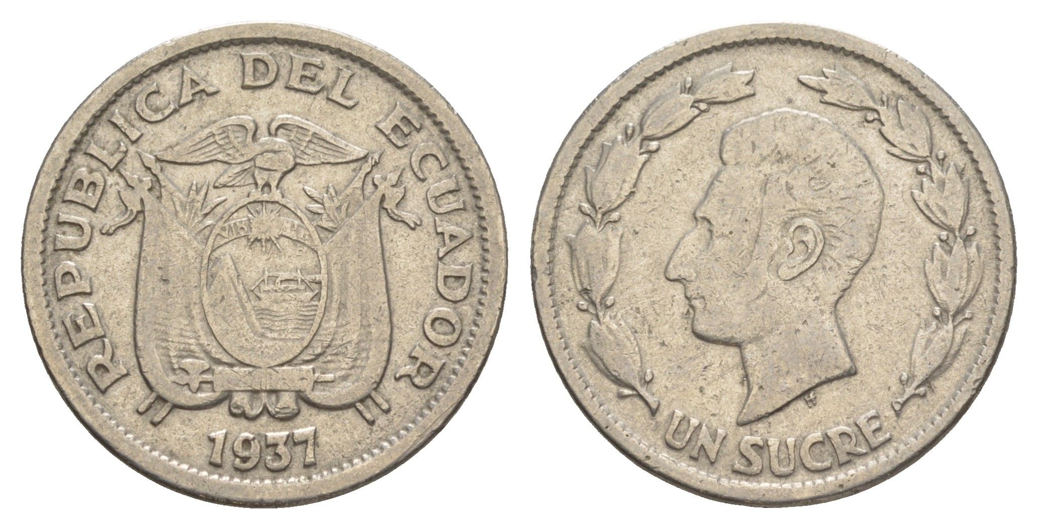 Эквадор 1 сукре 1937 KM 78.1 никель 4641-631