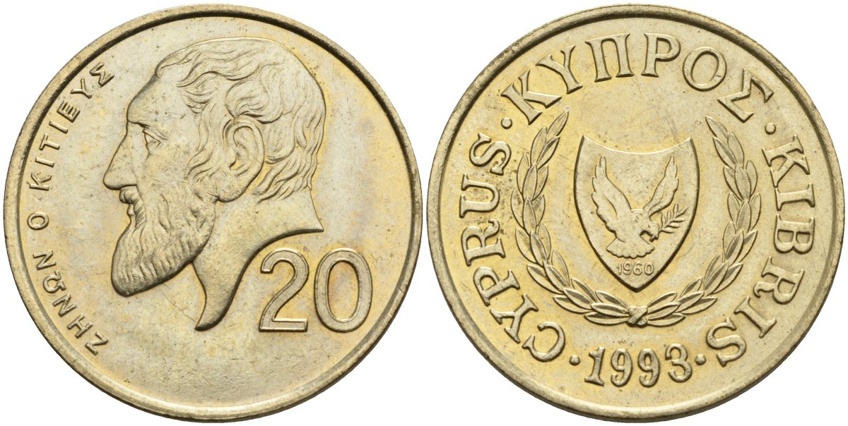 Кипр 20 центов 1993 KM 62.2 никель латунь 4140-834
