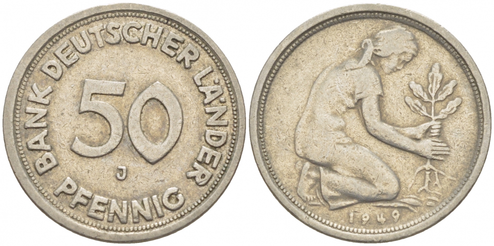 ФРГ 50 пфеннигов 1949 J KM 104, J. 379 медно-никель 112-946