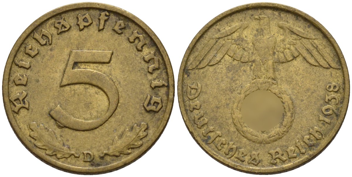 Германия 5 рейхспфеннигов 1938 D KM 91, J. 363 алюминиевая бронза 4151-837