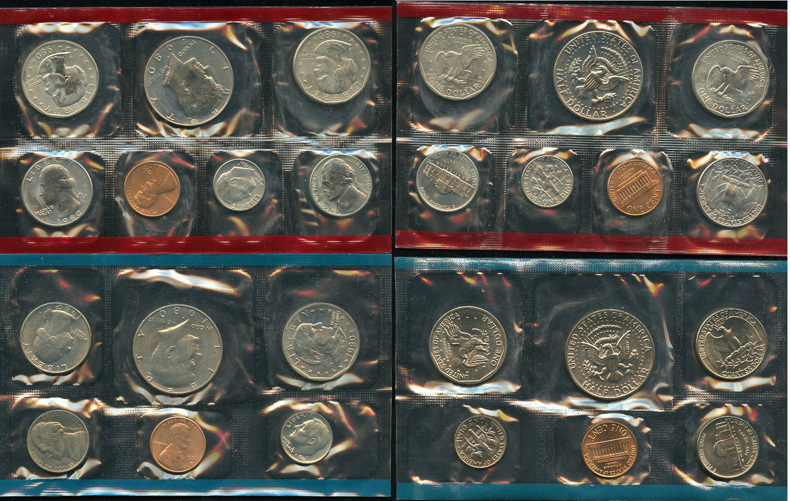 США официальные наборы из 13 монет 1980 D, S, Джон Кеннеди, Сьюзен Энтони KM MS 143   UNC  8-2-03-30