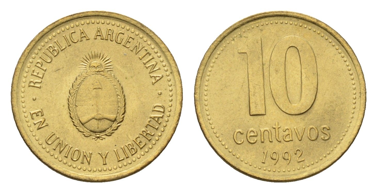 Аргентина 10 сентаво 1992 KM 107 алюминиевая бронза UNC 4687-944