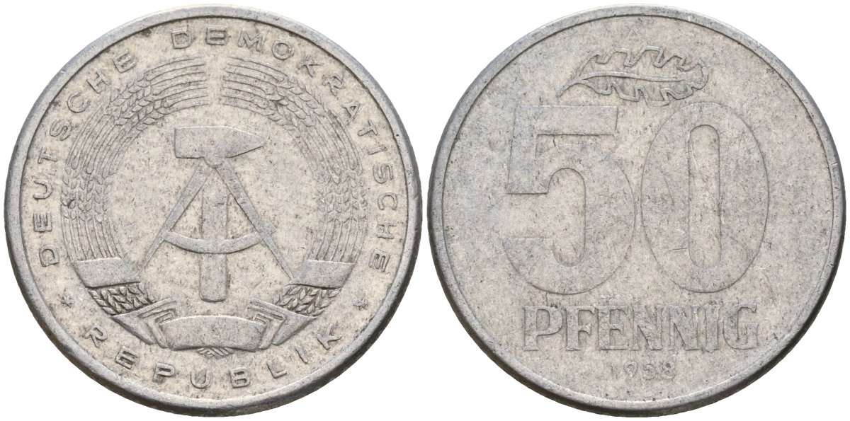 ГДР 50 пфеннигов 1958 A KM 12.1 алюминий 106-1116