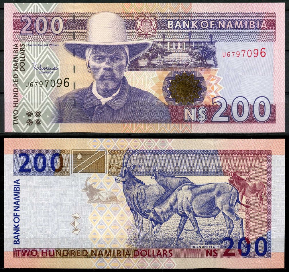 Намибия 200 долларов ND 7 цифр в серии Pick 10 b бумага UNC (пресс) 000-00-00