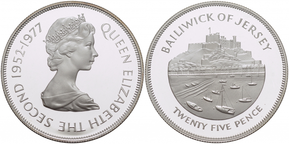 Джерси 25 пенсов 1977 25 лет правления Елизаветы II KM 44а серебро PROOF 1081-9-31