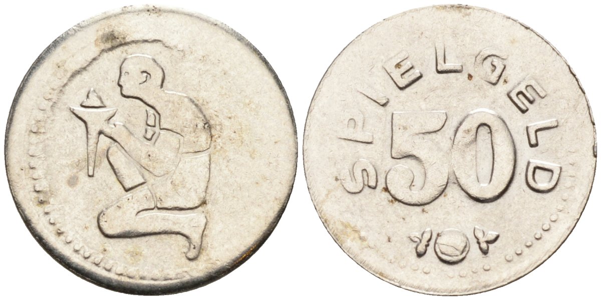 Германия игровой жетон ND 50 SPIELGELD, диаметр 15 мм. никелированная сталь 4585-664