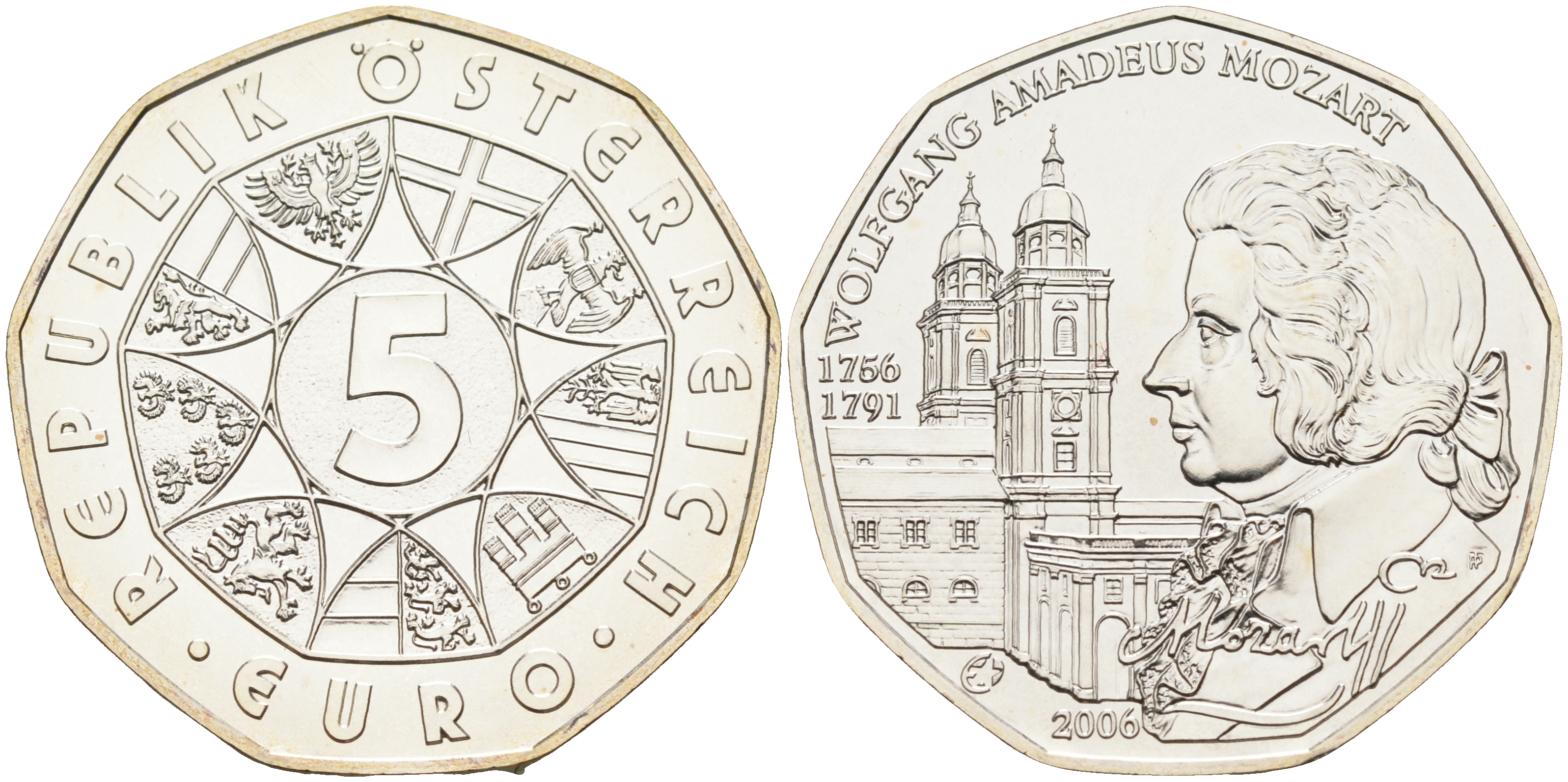 Австрия 5 евро 2006 250 лет со дня рождения Вольфганга Амадея Моцарта, Зальцбургский кафедральный собор KM 3131 серебро UNC 01-164-42