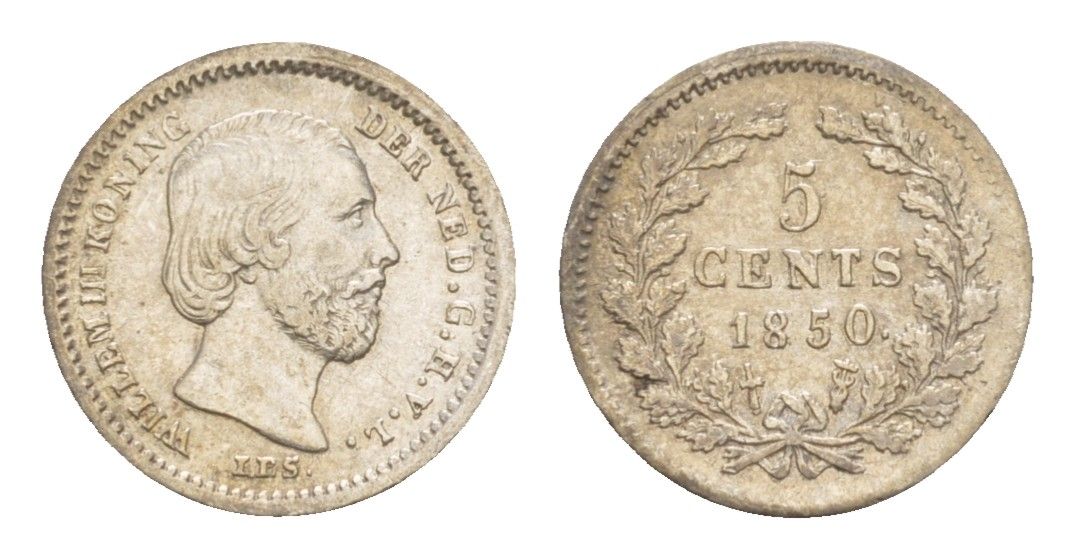 Нидерланды 5 центов 1850 Виллем III (1849-1890) KM 91 серебро 4659-215